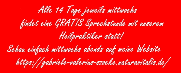 Hier geht's zur Gratis-Sprechstunde mit unserem Heilpraktiker - alle 14 Tage mittwochs um 19 Uhr!